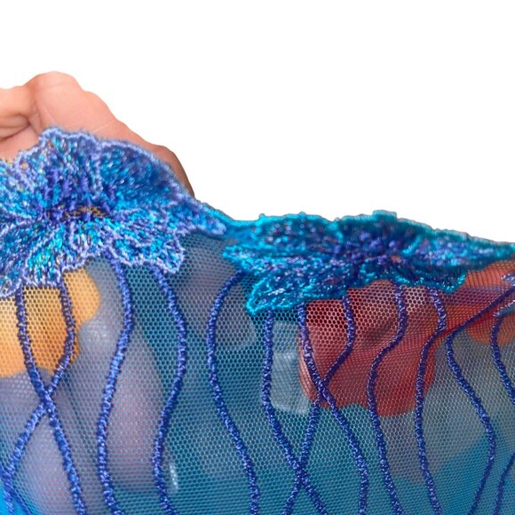 Cosabella Vintage Womens Nightgown Size L Blue Lingerie Slip Floral Sheer Mesh - Picture 16 of 16